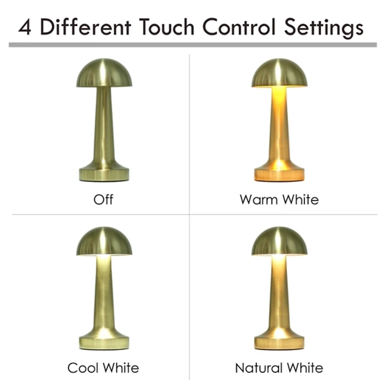 Gold Metal Mushroom Mini Cordless Lamp, 9 in.