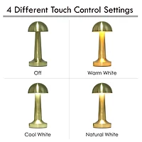 Gold Metal Mushroom Mini Cordless Lamp, 9 in.