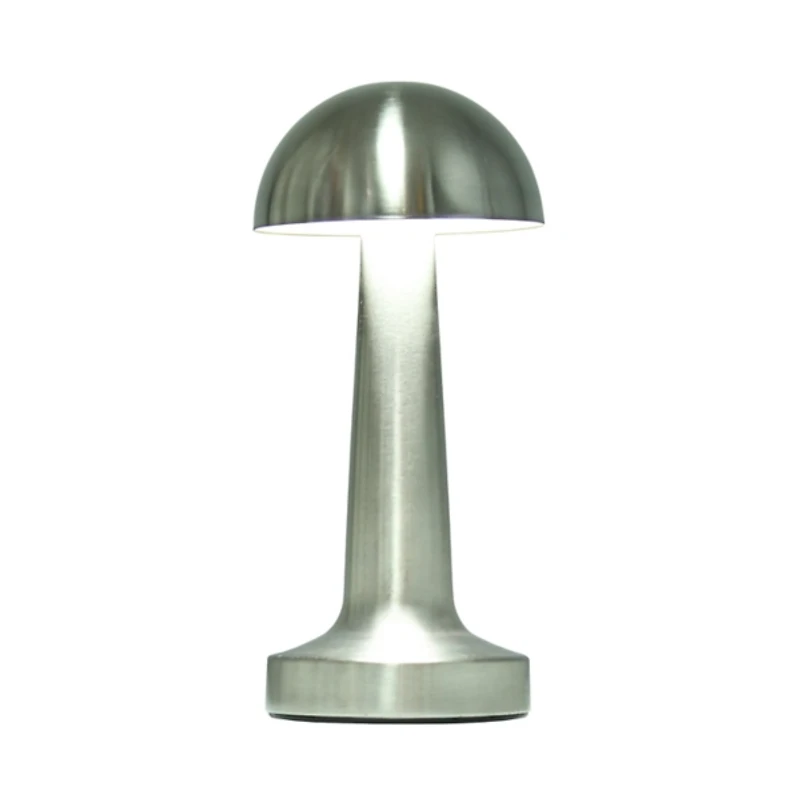 Silver Metal Mushroom Mini Cordless Lamp, 9 in.