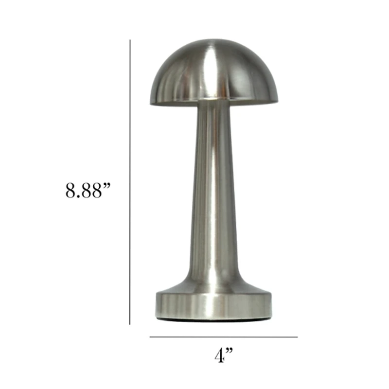 Silver Metal Mushroom Mini Cordless Lamp, 9 in.