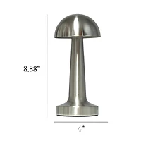 Silver Metal Mushroom Mini Cordless Lamp, 9 in.