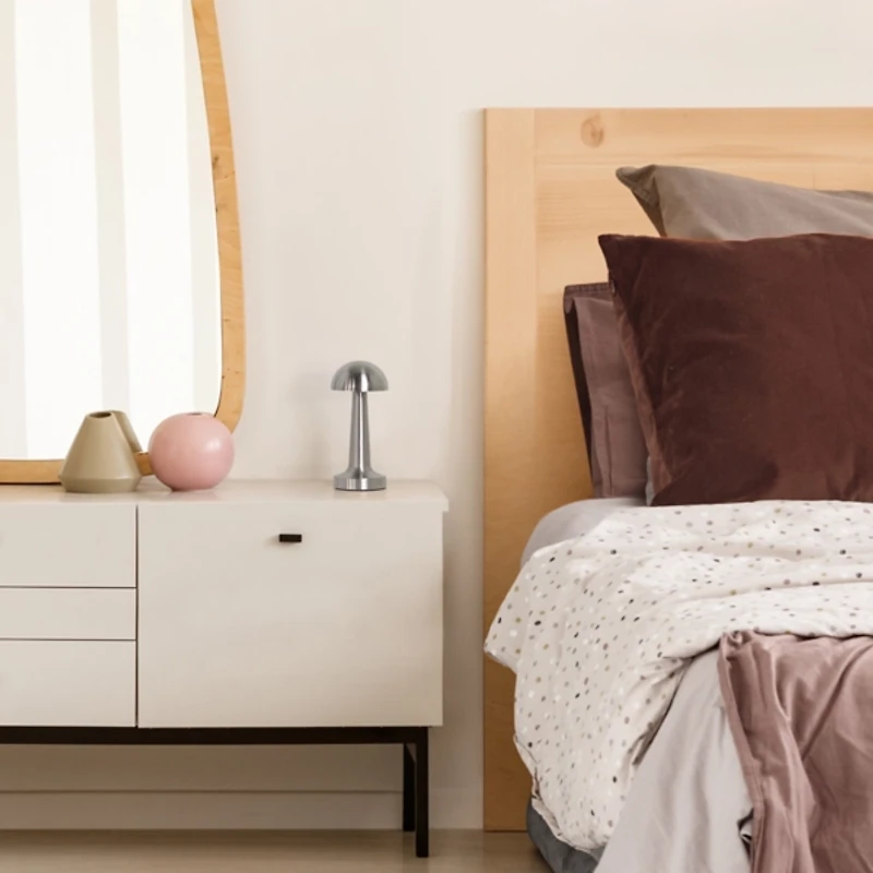 Silver Metal Mushroom Mini Cordless Lamp, 9 in.