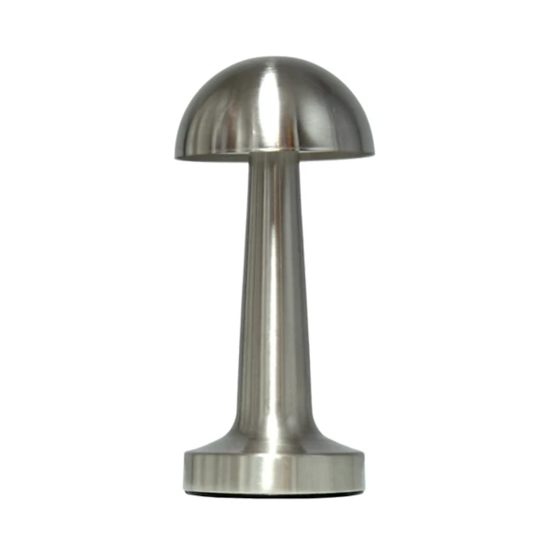 Silver Metal Mushroom Mini Cordless Lamp, 9 in.