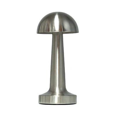 Silver Metal Mushroom Mini Cordless Lamp, 9 in.