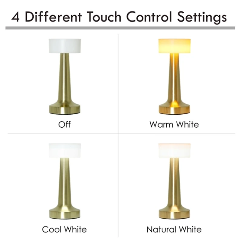 Gold Metal Modern Mushroom Cordless Lamp, 8.5 in.