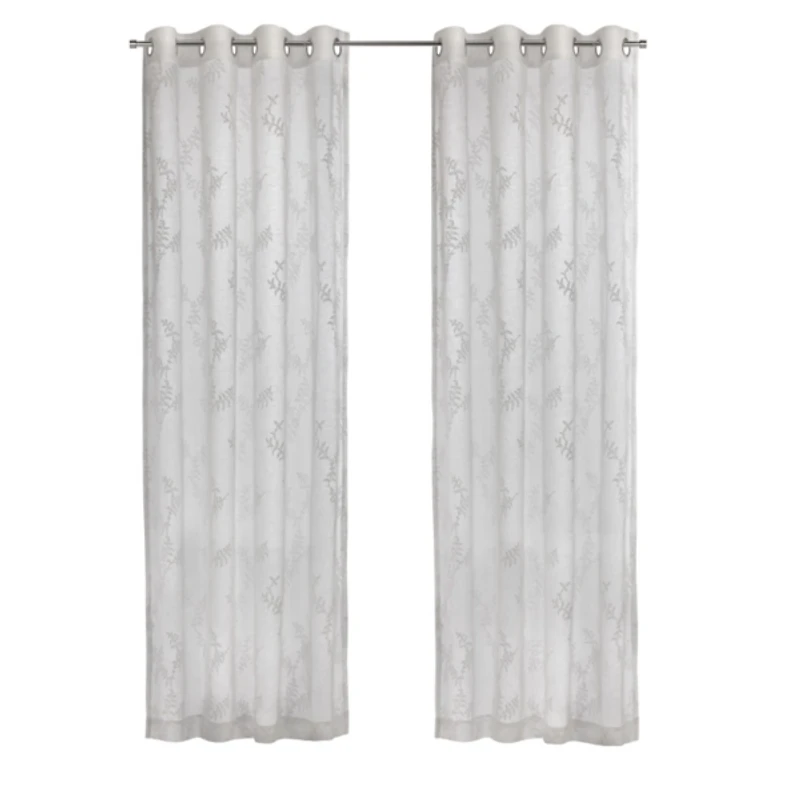 White Sheer Floral Curtain Panel, 108 in.