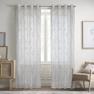 White Sheer Floral Curtain Panel, 95 in.