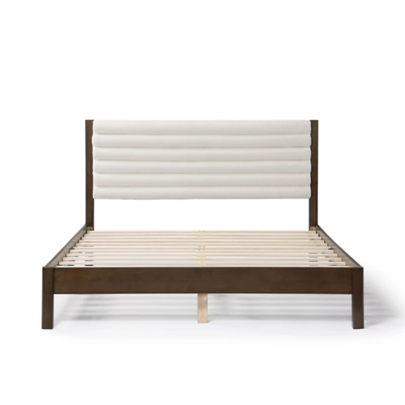 Boucle Upholstered Dark Walnut Aiden Queen Bed
