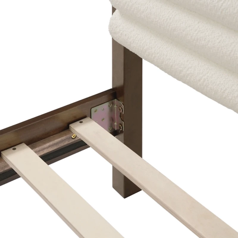 Boucle Upholstered Dark Walnut Aiden Queen Bed