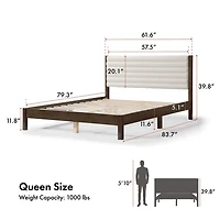 Boucle Upholstered Dark Walnut Aiden Queen Bed