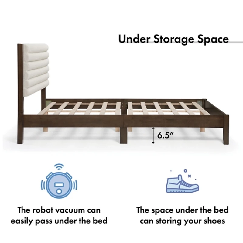 Boucle Upholstered Dark Walnut Aiden Queen Bed