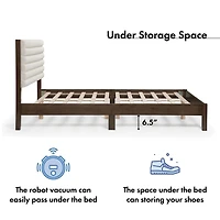 Boucle Upholstered Dark Walnut Aiden Queen Bed