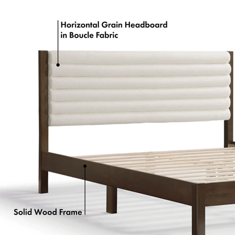 Boucle Upholstered Dark Walnut Aiden Queen Bed