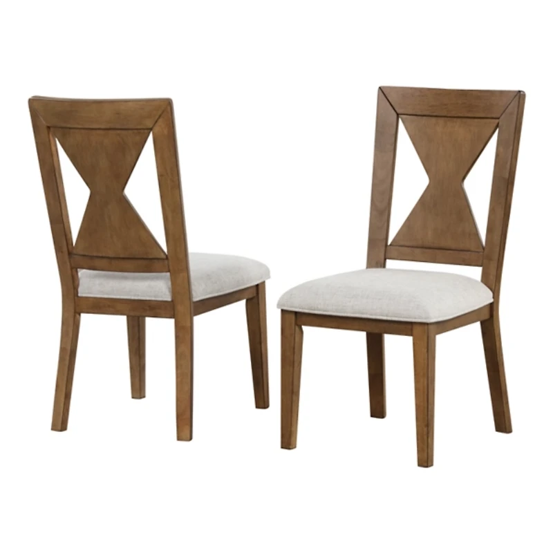 Rustic Oak Wood Triaton Dining Chairs, Set of 2