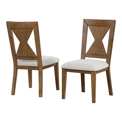 Rustic Oak Wood Triaton Dining Chairs, Set of 2