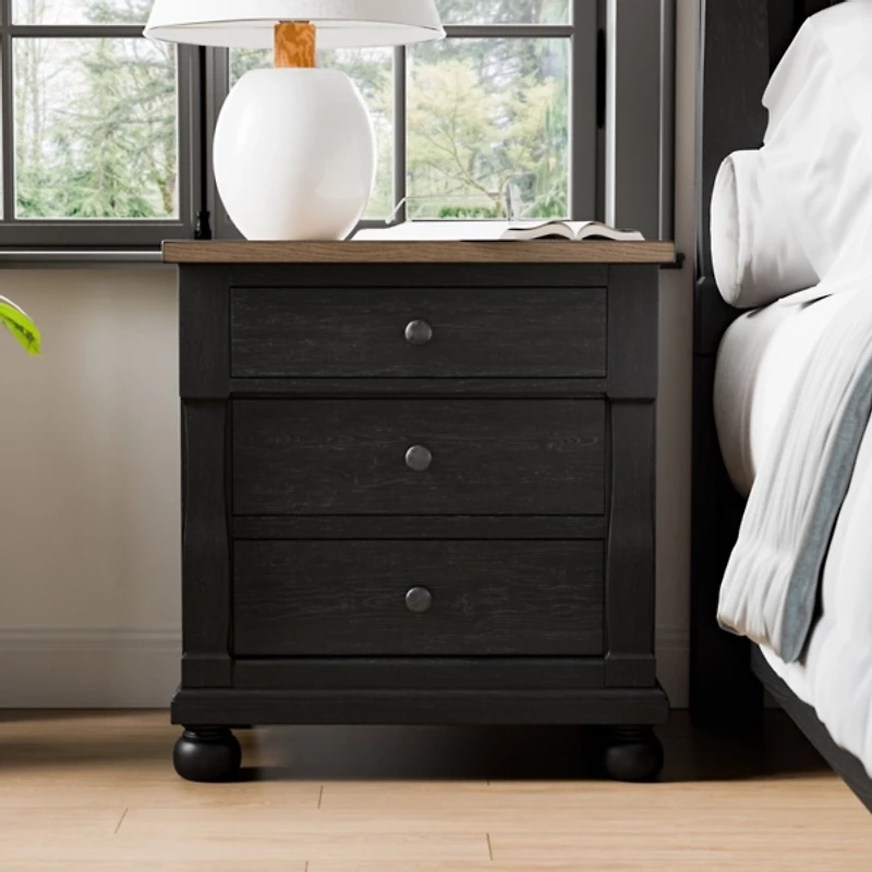 Two Tone Oak and Black Windcrest Nighstand