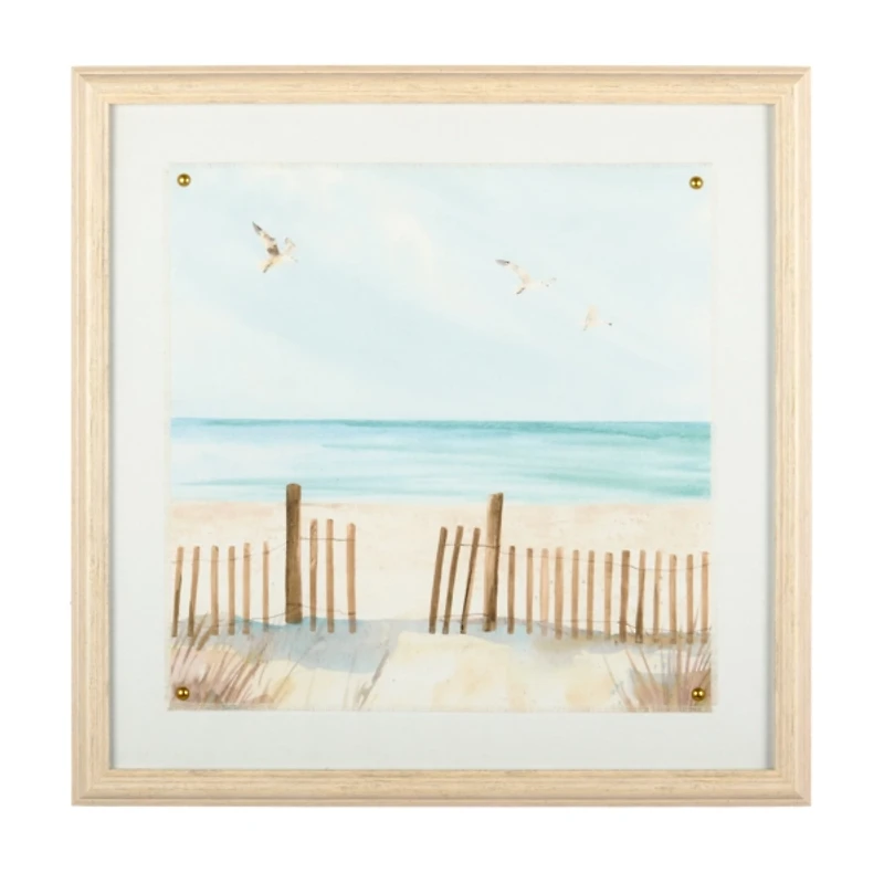 Beach Scene on Linen Framed Art Print