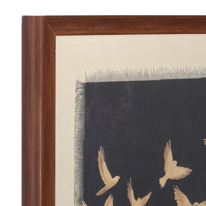Navy Birds on Linen Framed Art Print
