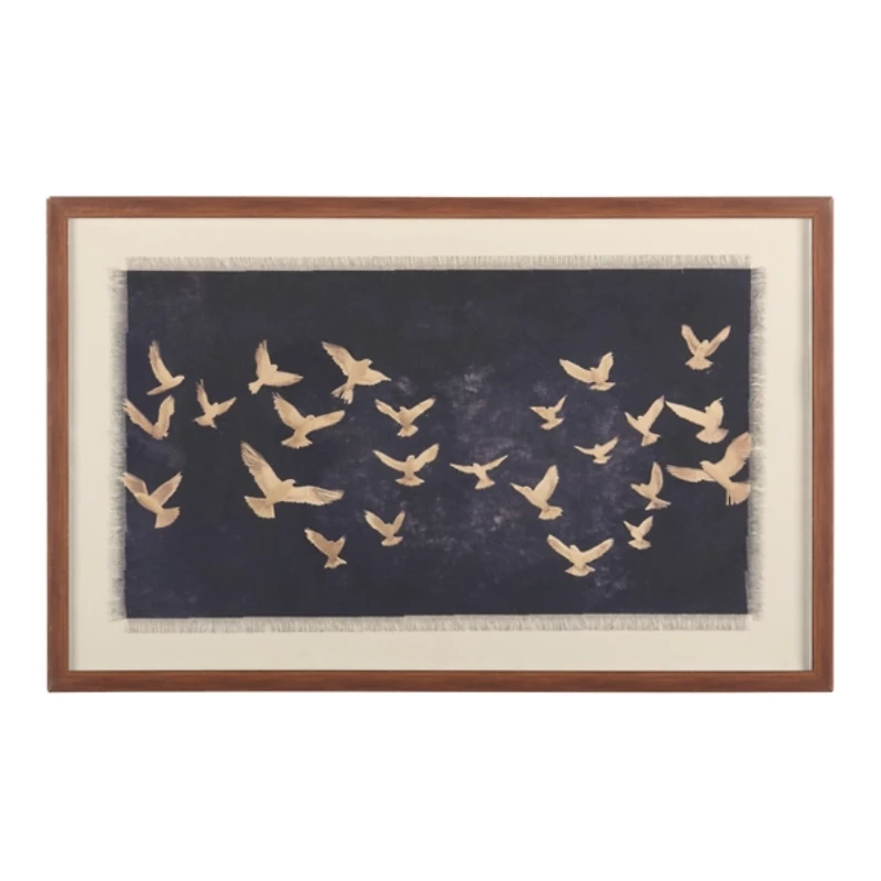 Navy Birds on Linen Framed Art Print