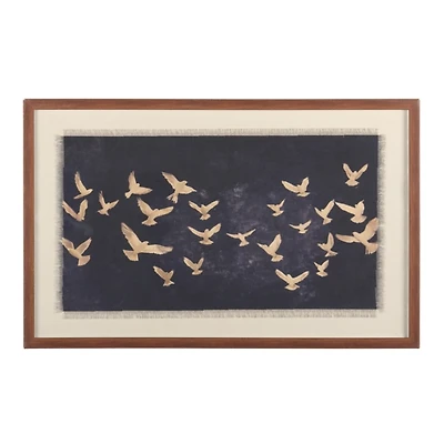 Navy Birds on Linen Framed Art Print