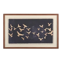 Navy Birds on Linen Framed Art Print
