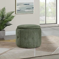 Pine Green Tufted Round Storage Ottoman