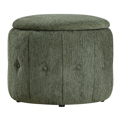 Pine Green Tufted Round Storage Ottoman