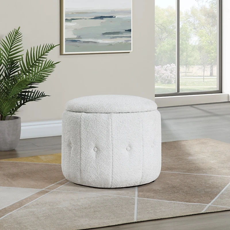 Light Gray Tufted Sherpa Storage Ottoman