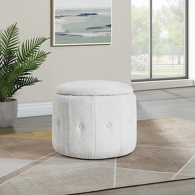 Light Gray Tufted Sherpa Storage Ottoman