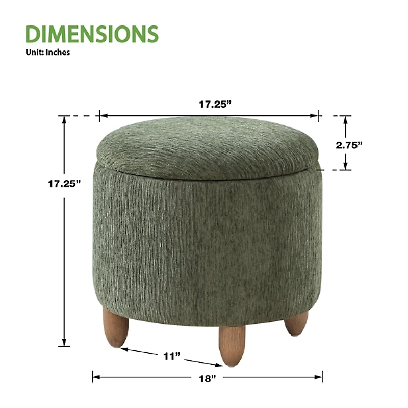 Pine Green Upholstered Lyra Storage Ottoman