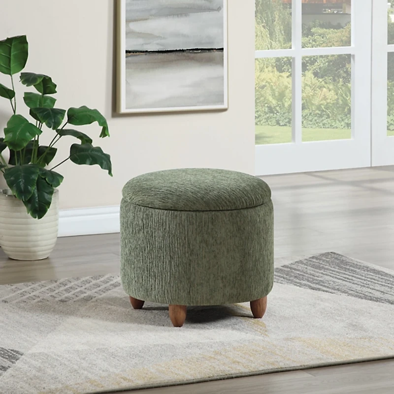 Pine Green Upholstered Lyra Storage Ottoman