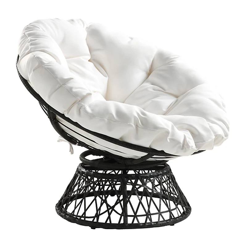 White Papasan Swivel Accent Chair