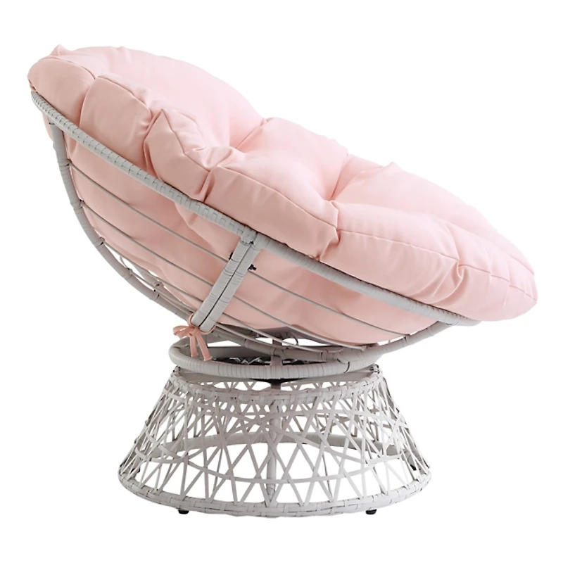 Pink Wicker Swivel Accent Chair