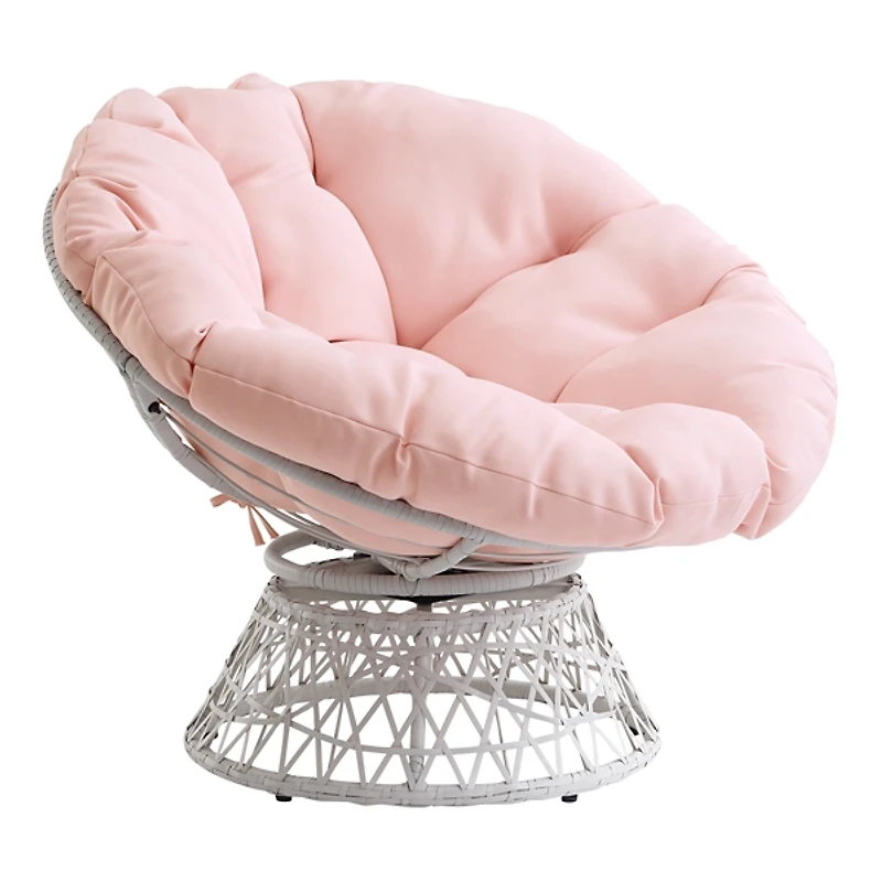 Pink Wicker Swivel Accent Chair