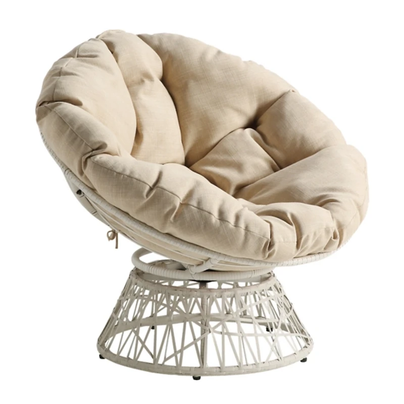Beige Wicker Swivel Accent Chair