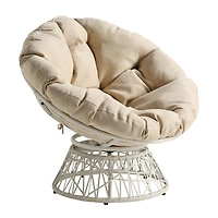 Beige Wicker Swivel Accent Chair