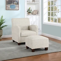 Ivory Herringbone Chair and Ottoman Set