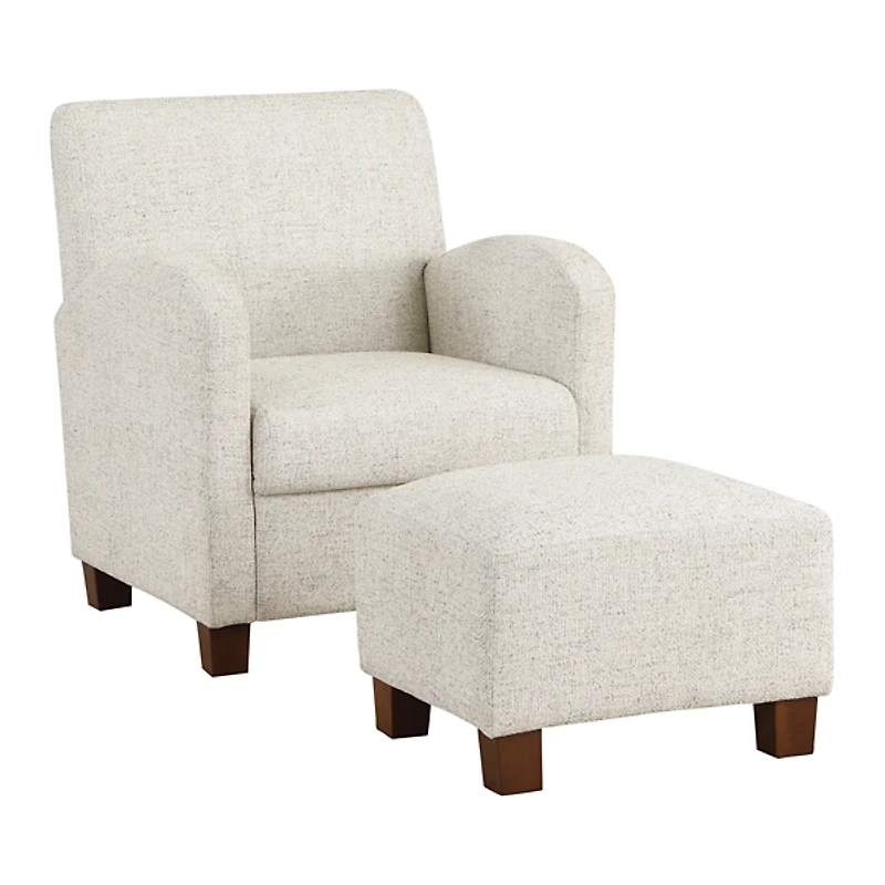Ivory Herringbone Chair and Ottoman Set
