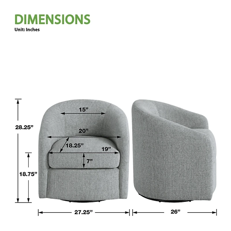 Dove Gray Upholstered Bella Swivel Chair