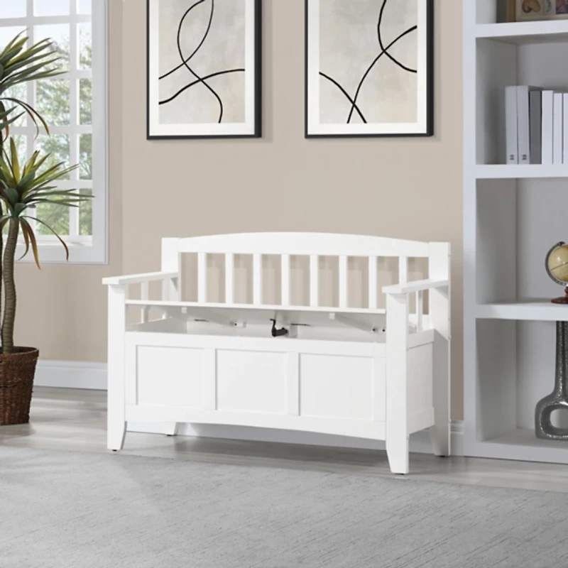 White Wood Lift-Top Storage Entryway Bench