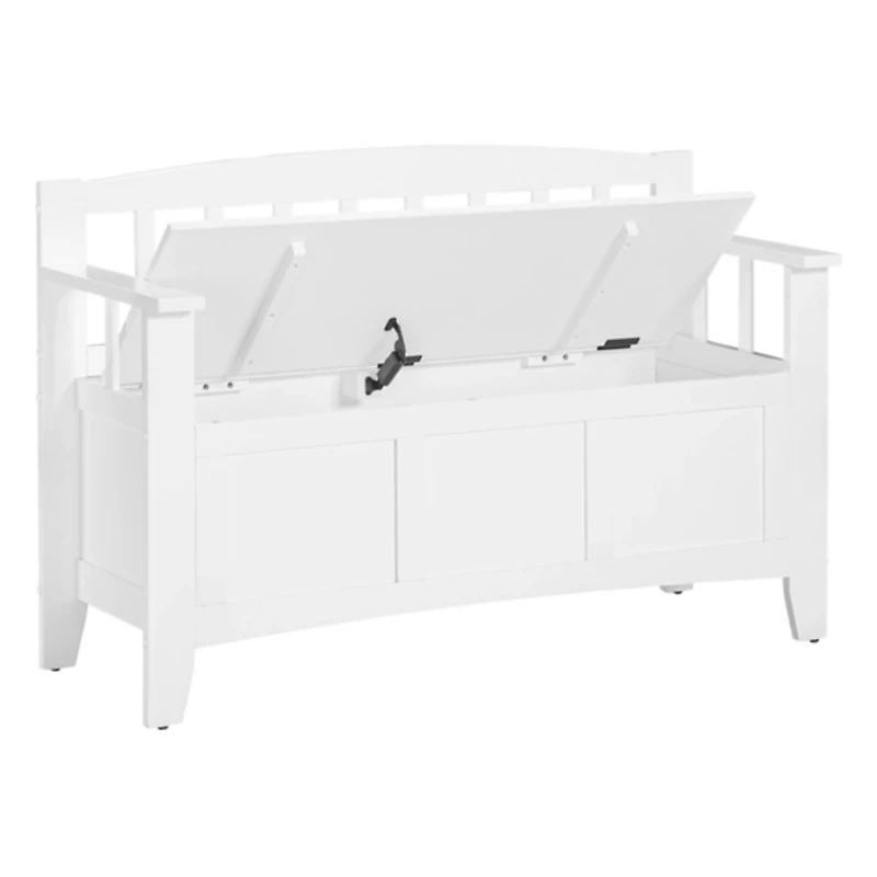 White Wood Lift-Top Storage Entryway Bench