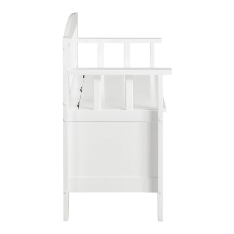 White Wood Lift-Top Storage Entryway Bench