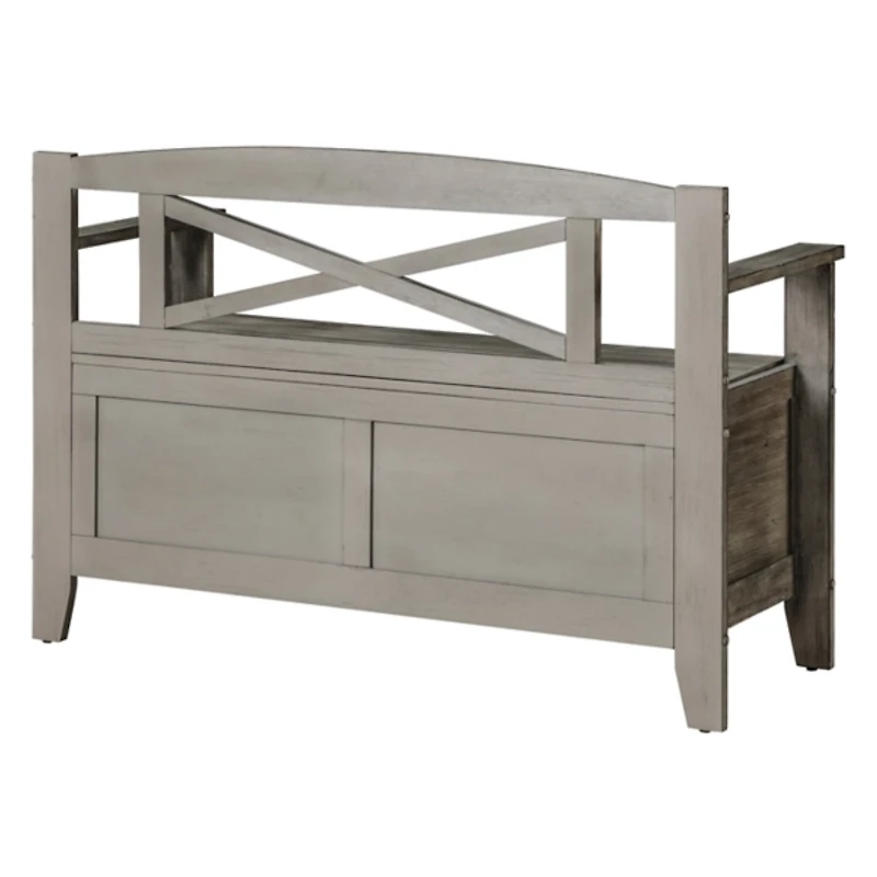 Graywash Wood Lift-Top Storage Entryway Bench