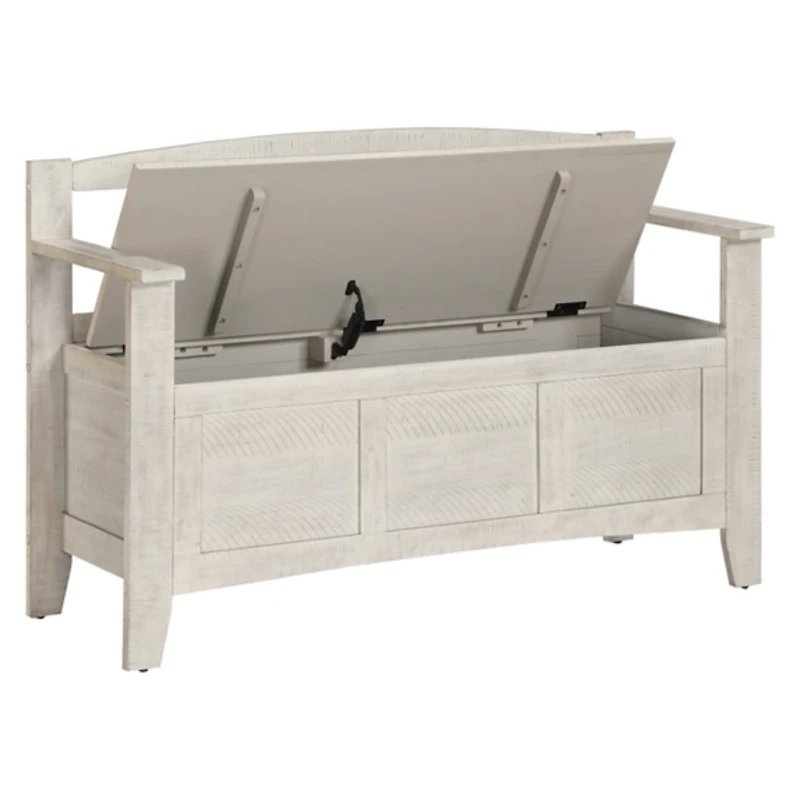 Whitewash Wood Lift-Top Storage Entryway Bench