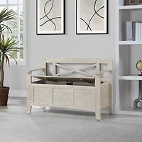 Whitewash Wood Lift-Top Storage Entryway Bench