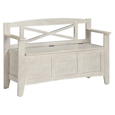 Whitewash Wood Lift-Top Storage Entryway Bench