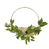 Peony & Rose Mixed Floral Gold Hoop Wreath