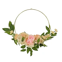 Peony & Rose Mixed Floral Gold Hoop Wreath