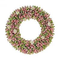 Pink Mixed Floral Wood Cut Wreath