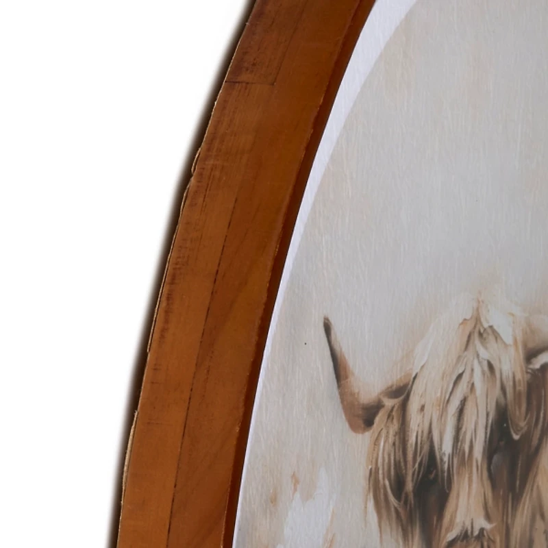 Round Highland Cow Flower Field Framed Art Print